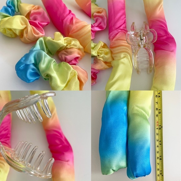 Tie Dyed Satin Heatless Curling Hair Styling Tool Set with Scrunchies and Clip - Picture 7 of 8